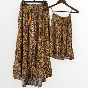 Cynthia Rowley Boho Mustard Pink Floral Spring Skirt and Top Set Size XS